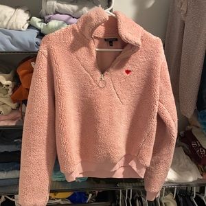 Top shop pink fluffy half zip hoodie